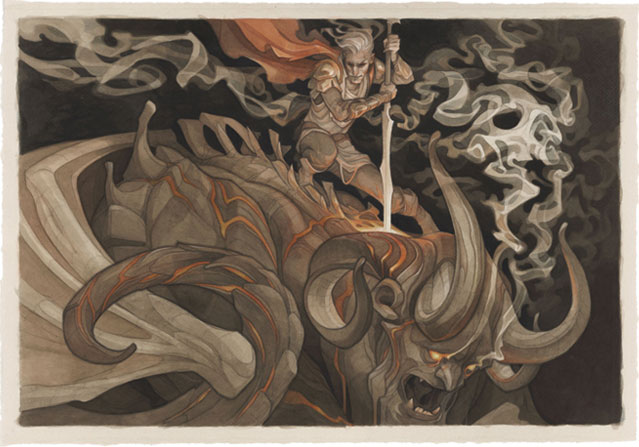 Finishing Blow, ink painting for Magic the Gathering's Core set 2021. Art by Wylie Beckert