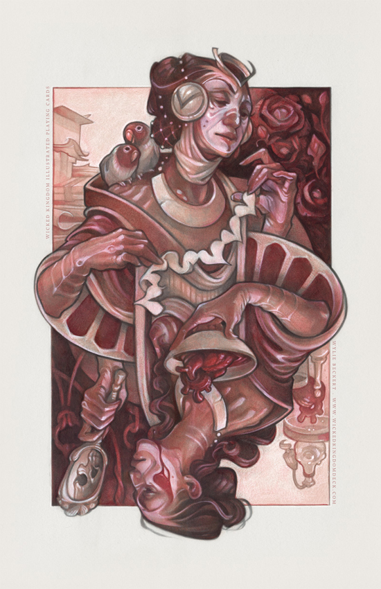 Queen of Hearts, The Wicked Kingdom deck: Illustrated Playing Cards. art by Wylie Beckert