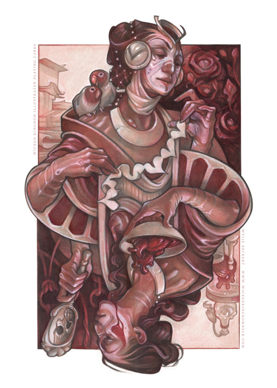 Queen of Hearts, Wicked Kingdom Illustrated Playing cards. playing card deck art by Wylie Beckert - © Wylie Beckert